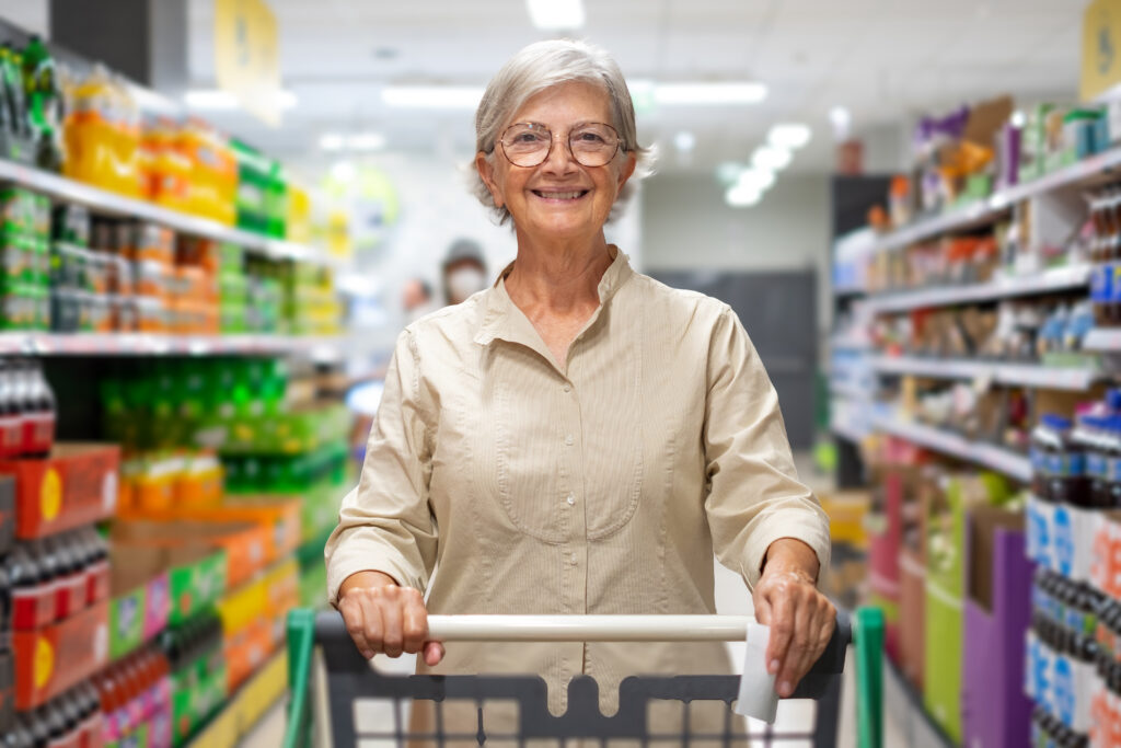 Caucasian Elderly Woman While Purchasing Household Products In